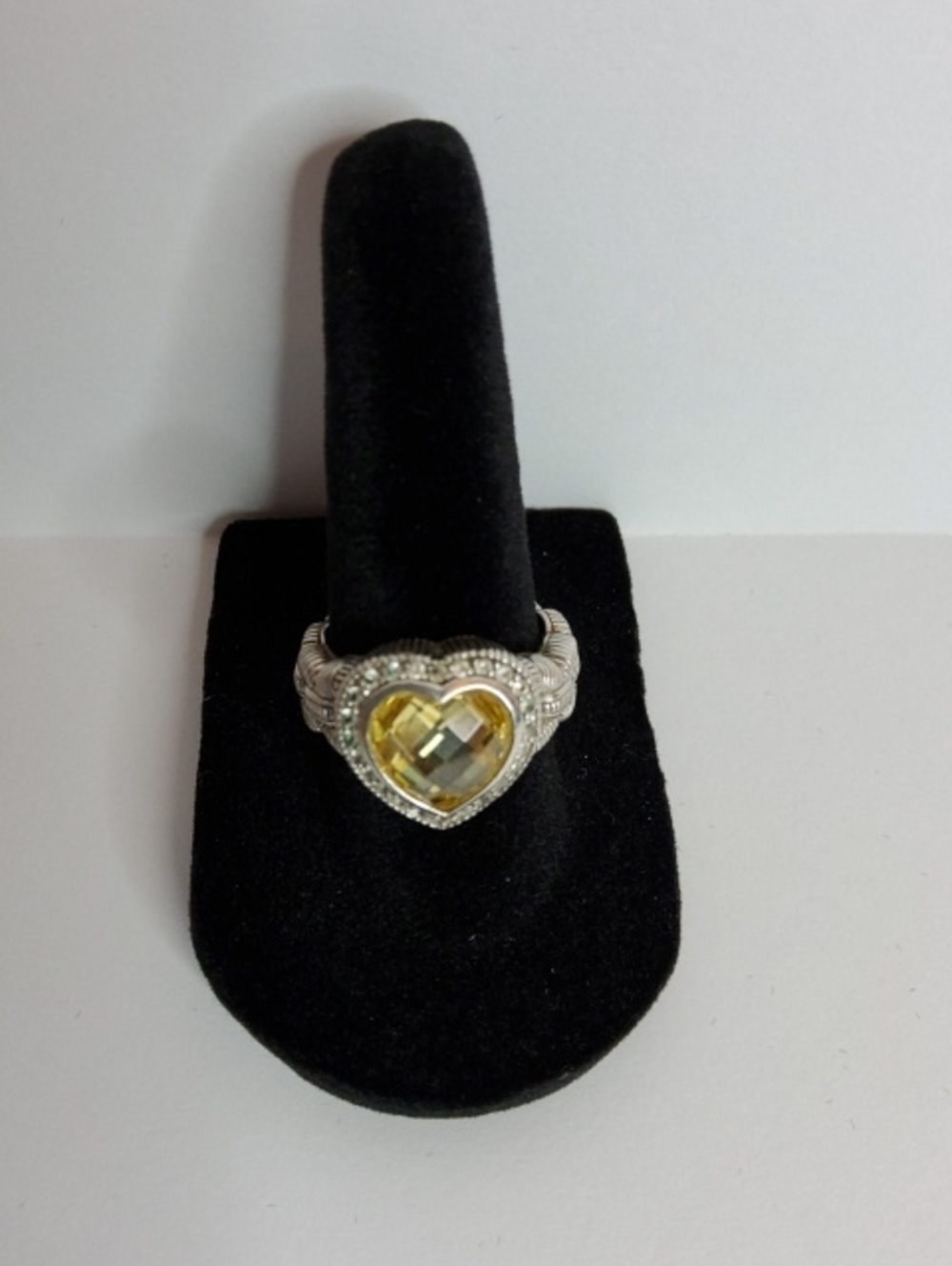 Judith Ripka 925 Sterling Silver Canary Crystal Heart Ring